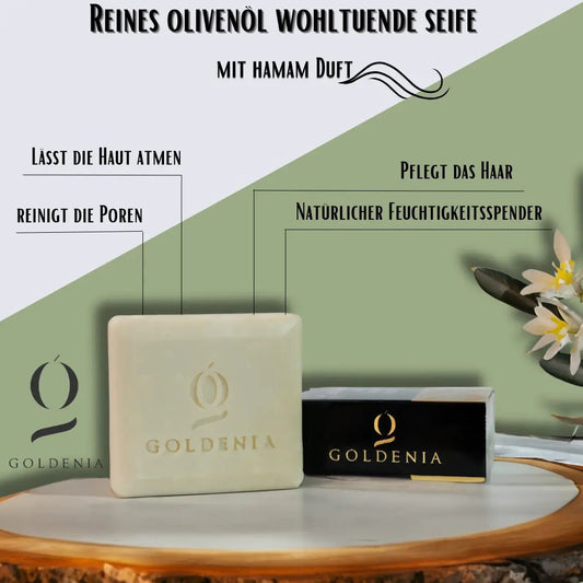 𝐆𝐨𝐥𝐝𝐞𝐧𝐢𝐚 "Seife" aus reinem Olivenöl wohltuender 𝐇𝐀𝐌𝐀𝐌 𝐃𝐔𝐅𝐓 HKShopCompany